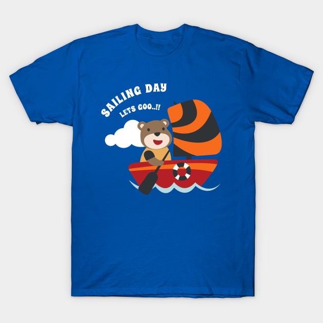 Funny bear sailor cartoon vector on little boat with cartoon style. T-Shirt by KIDS APPAREL